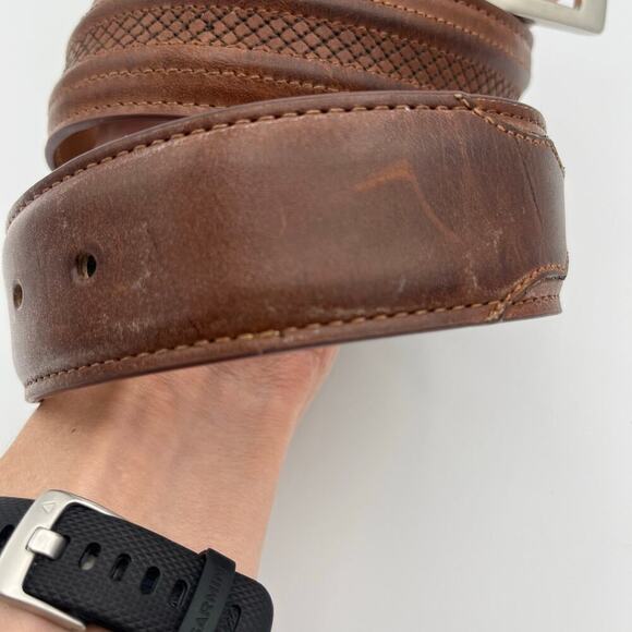JRC & Sons Men's Brown Bovine Leather Belt Silver Tone Buckle Size 32 - Picture 5 of 10
